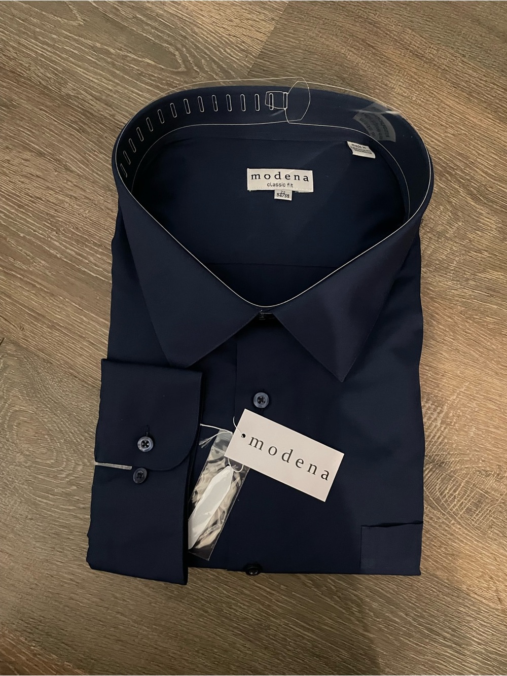 NWT Modena Men's Classic Fit Long Sleeve Navy Dress Shirt M300CLOR 22 34/35